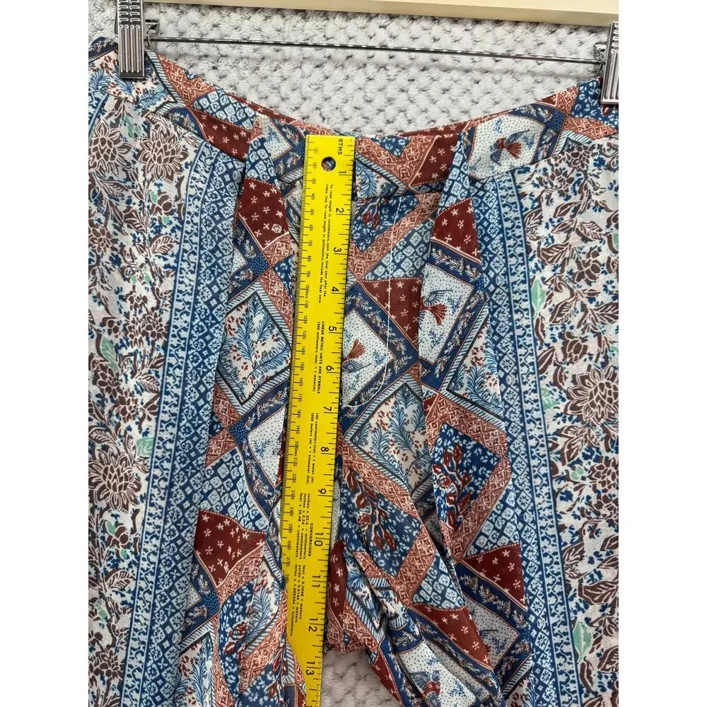 Elevenses Beach Boho Pants Women 8 Blue Patch Floral Wide Leg